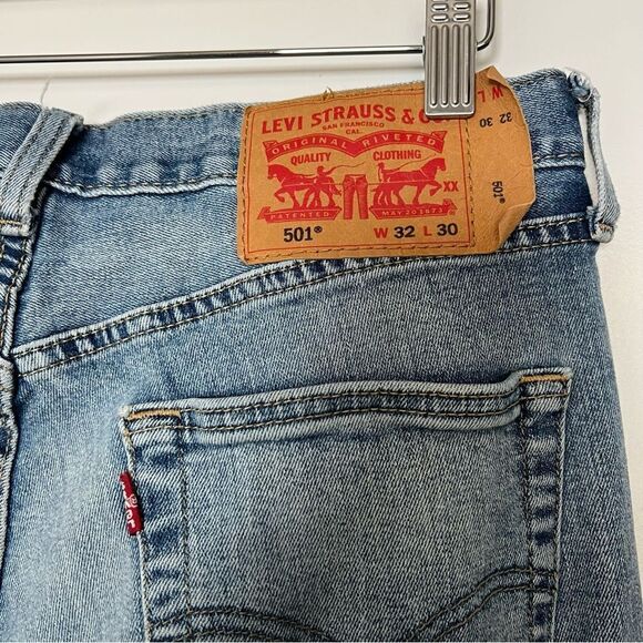 Levi's 501 Jeans Mens Size 32x30 Blue Straight Leg Button Fly Denim Stretch - Picture 9 of 15
